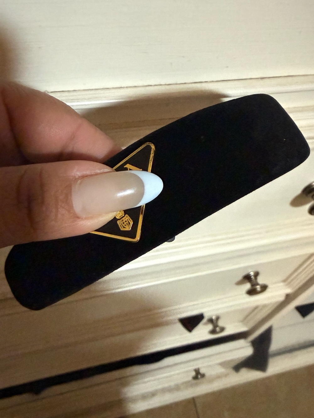 Black Velvet Hair Barrette with Gold Accent